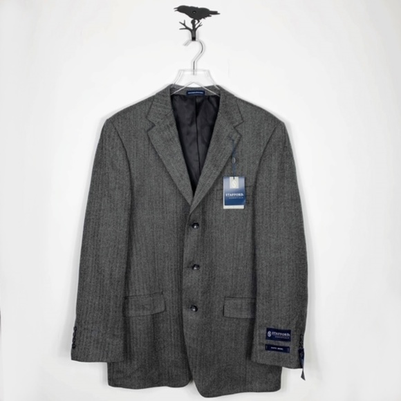 Stafford Black Herringbone Classic Fit Suit Jacket - Picture 1 of 8